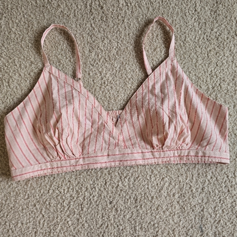 ONLY SIZE XXL Striped Pink Bralette Crop Cropped Top Adjustable Straps